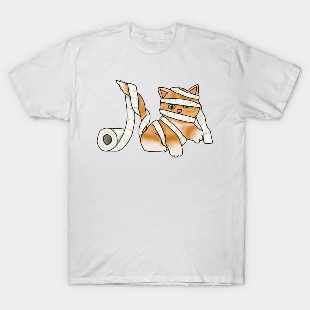 Toilet paper Cat mummy (fluffy orange cat) T-Shirt by Becky-Marie